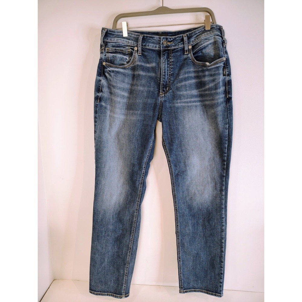 Silver Jeans Mens 36x32 Blue Medium Wash Denim Straight Leg Casual